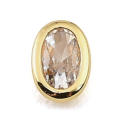 Clear Brass Pave Cubic Zirconia Cabochons, Oval, Faceted, Pointed Back, Rack Plating, Long-Lasting Plated, Cadmium Free & Lead Free, Real 18K Gold Plated, Clear, 6.5x4.5x2mm
