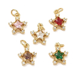 (52) Непрозрачная лаванда Латунные микро проложить кубического циркония подвески, звезды прелести, без свинца и без кадмия, стойки покрытие, долговечный, реальный 18 k позолоченный, разноцветные, 10x9x4 мм, Перейти кольцо: 4x0.8 мм, внутренний диаметр: 2.5 мм