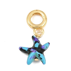 Cielo Azul Oscuro Dijes colgantes europeos de resina de latón, colgantes con agujeros grandes en forma de estrella de mar, chapado en rack, larga duración plateado, sin plomo y el cadmio, real 18 k chapado en oro, cielo azul profundo, 27 mm, agujero: 6 mm