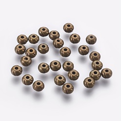 Antique Bronze Tibetan Style Alloy Beads, Cadmium Free & Nickel Free & Lead Free, Round, Antique Bronze, 5.5x5.5x3.5mm, Hole: 1.5mm