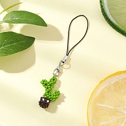 Лайм Подвеска в виде кактуса из стеклянных бусинок ручной работы, подвесные украшения из нейлоновой нити, желто-зеленые, 97 мм