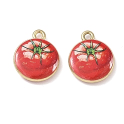 Tomate Colgantes de la aleación impresos, Amuletos de tomate, chapado en rack, sin cadmio y níque y plomo, dorado, tomate, 18x15x3.5 mm, agujero: 1.8 mm