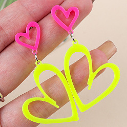 Желтый Модные акриловые серьги-гвоздики из нержавеющей стали, сердце, цвет нержавеющей стали, желтые, 58x30 мм