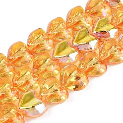 Оранжевый Гальванизируйте прозрачное стекло бисер нитей, сердце, с покрытием AB цвета, граненые, окрашенный и сердечный, оранжевые, 12~13x14~15x8~9 мм, отверстие : 1~1.2 мм, около 60~61 шт / нитка, 28.35~29.13 дюйм (72~74 см)