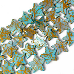 Темно-бирюзовый Естественных пресноводных оболочки бисер нитей, окрашенный и Drawbench, звезда, темные бирюзовый, 14~19x15~20x3 мм, отверстие : 0.6 мм, около 24 шт / нитка, 15.35 дюйм (39 см)