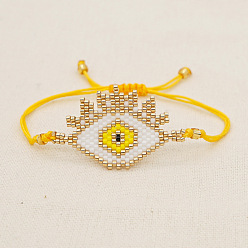 Желтый Браслеты из стеклянных бус в богемном стиле, плетеные браслеты из бисера для женщин, глаз, желтые