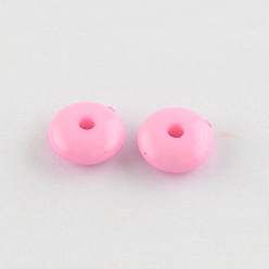 Pink Opaque Acrylic Beads, Rondelle, Pink, 8x3.5mm, Hole: 1.5mm, about 3270pcs/500g