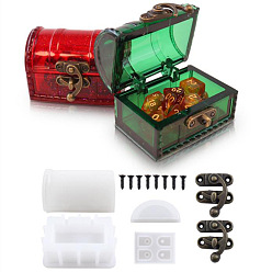 White DIY Vintage Dice Jewelry Storage Box Silicone Mold Sets, Resin Casting Molds, For UV Resin, Epoxy Resin Decoration Making, with Screw & Latch Lock, White, 8~65x8~90x4~55mm