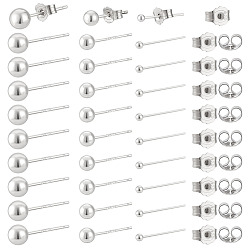 Серебро 30пары 3стили 925серьги-гвоздики из стерлингового серебра для женщин, круглые, 30пары фрикционных ушных гаек из стерлингового серебра с родиевым покрытием, серебряные, Серьги: 2~5 mm