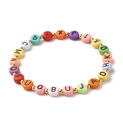 Colorful Flat Round with Letter Beaded Stretch Bracelet for Women, Colorful, Inner Diameter: 2-1/4 inch(5.7cm)