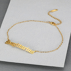 Стрелец 304 браслеты на ногу из нержавеющей стали с цепочкой в виде слова «созвездие» для женщин, золотые, Стрелец, 9-1/8~11 дюйм (230~280 мм)