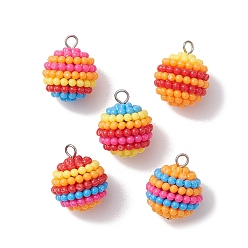 (52) Непрозрачная лаванда Подвески из восковой ягоды из смолы цвета радуги, круглые подвески с железными петлями платинового цвета, разноцветные, 23x20x20 мм, отверстие : 4 мм