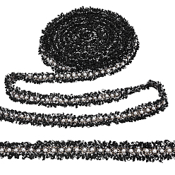 Черный 6 кружевная отделка из полиэстера в ярдах, с пластиковыми бусинами, имитирующими жемчуг, и железной фурнитурой., чёрные, 1 дюйм (25 мм)