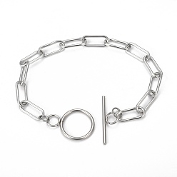 Нержавеющая Сталь Цвет Устойчивые к потускнению 304 браслеты из нержавеющей стали со скрепками, с Переключить застежками, цвет нержавеющей стали, 8-5/8 дюйм (22 см)