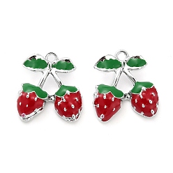 Платина Подвески из эмали и сплава, клубника прелести, платина, 17.5x16.5x5 мм, отверстие : 1.6 мм