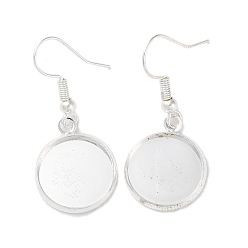 Серебро Железные крючки для сережек с покрытием стойки, с пустыми круглыми подносами, плоско-круглые, серебряные, 37 мм, штифты : 0.7 мм