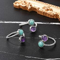 Аметист Кольца из натурального аметиста и амазонита, с латунными украшениями для женщин, без кадмия и без свинца, 1.5~15 мм, размер США 8 3/4 (18.7 мм)