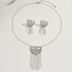 Платина Элегантный комплект из серег и ожерелий в ближневосточном стиле с кисточками из латуни и микропаве из кубических цирконий для женщин, платина