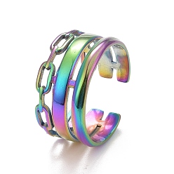 Rainbow Color Ion Plating(IP) Rainbow Color 304 Stainless Steel Cable Chain Shape Open Cuff Ring for Women, US Size 8 1/2(18.5mm)