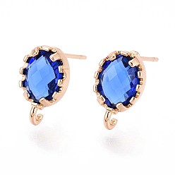 Синий Изделия из латуни, со стеклом и петлей, долговечный, без кадмия, без никеля и без свинца, овальные, золотой свет, синие, 11.5x7.5 мм, отверстие : 1 мм, штифты : 0.7 мм