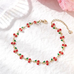 Золотой 304 Браслеты на лодыжку из нержавеющей стали с эмалированным покрытием, красные вишневые, для женщин, золотые, 9-1/4 дюйм (23.5 см)