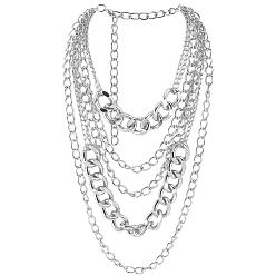 Платина 1Многослойные ожерелья из кубинской цепи из поликарбоната и алюминия для женщин, платина, 11.81 дюйм (30 см)