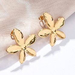 Золотой 304 серьги-гвоздики из нержавеющей стали для женщин, цветок, золотые, 32x31.5 мм