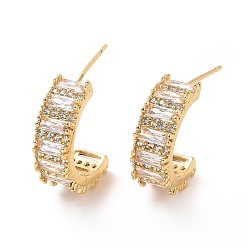 Real 18K Gold Plated Clear Cubic Zirconia Arc Stud Earrings, Brass Jewelry for Women, Real 18K Gold Plated, 18x6.5x12mm, Pin: 0.6mm