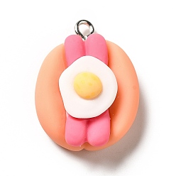 Легкий Лосось Непрозрачные подвески смолы, с платиновыми тоновыми железными петлями, имитация еды, очарование хот-дога, светлый померанцевый, 26x19.5x11 мм, отверстие : 2.2 мм