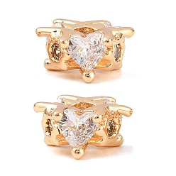 Настоящее золото 18K Латунные микро проложить кубического циркония бусы, сердце, реальный 18 k позолоченный, 7x8x4 мм, отверстие : 2 мм