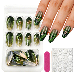 Vert 1Ensemble de faux ongles à pression en plastique couvrant toute la surface, manucure détachable nail art, avec lime à ongles et rubans adhésifs, 1Bâtonnet de manucure en bois, champignons, verte, 18.5~26x7~13.5x3~5mm