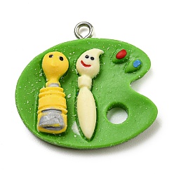 Yellow Green Opaque Resin Pendants, Color Palette Charms with Platinum Plated Iron Loops, Yellow Green, 25.5x27x6mm, Hole: 1.5mm