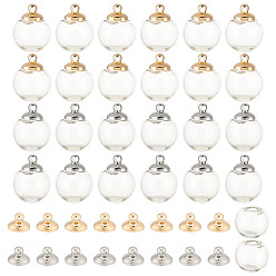 Прозрачный Комплекты кулонов своими руками, включая круглые шаровые бутылки из механизированного выдувного стекла, для серег или поделок, с латунными скобами, прозрачные, 14 мм, половину отверстия: 3~5 мм