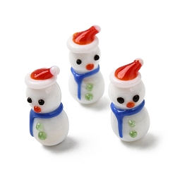 Weiß Weihnachtliche handgemachte Lampwork-Perlen, Schneemann, weiß, 22x10x11.5 mm