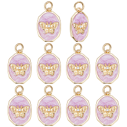 Настоящее золото 18K 10 кулоны из латуни с прозрачным кубическим цирконием, с эмалью и кольцами для прыжков, многоугольник с бабочкой, реальный 18 k позолоченный, 18x12x2.5 мм, отверстие : 3.5 мм