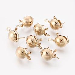 Golden Iron Stud Earring Findings, with Loop, Golden, 20.5x12.5x9.5mm, Hole: 2mm, Pin: 0.8mm