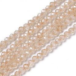 Bisque Cubic Zirconia Beads Strands, Faceted, Round, Bisque, 3x2.5~3mm, Hole: 0.3mm, about 114~141pcs/strand, 15.1~16.4 inch(38.4~41.8cm)