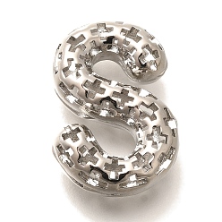 Letter S Латунные подвески, подвески с полыми буквами, стойки покрытие, долговечный, без кадмия и без свинца, Письмо с, 23.5x16x7.5 мм, отверстие : 5x2.7 мм