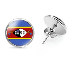 Королевский синий Плоские круглые стеклянные серьги-гвоздики на тему национального флага, серьги из платинового сплава, королевский синий, 12 мм