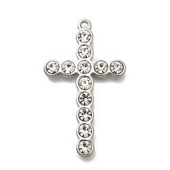 Нержавеющая Сталь Цвет 304 подвески из нержавеющей стали, со стразами, крестик, цвет нержавеющей стали, 43x25x4 мм, отверстие : 1.8 мм