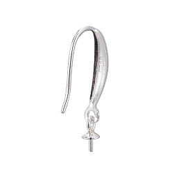 Silver 925 Sterling Silver Earring Hooks, with Cup Pearl Bail Pin, Silver, 20~21mm, Bail Pin: 6x3mm, 20 Gauge, Pin: 0.8mm