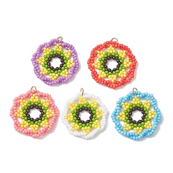 (52) Непрозрачная лаванда Подвески из стеклянных бусин, Подвески в виде цветов с открытыми соединительными кольцами из нержавеющей стали., реальный 304 k позолоченный, разноцветные, 18 мм, отверстие : 28.5x4 мм