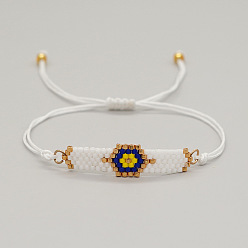 White Glass Seed Evil Eye Braided Bead Bracelet for Women, White, 11 inch(28cm)