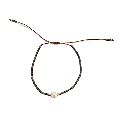 Стально-синий Регулируемые браслеты из плетеного бисера и стеклянных бусин для женщин, с натуральным пресноводным жемчугом и латунью, стальной синий, 11.02 дюйм (28 см)