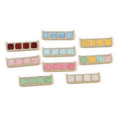 Couleur Mélangete Breloques de connecteur en laiton micro pavé de zircone cubique transparente, avec de la résine, rectangle avec des liens carrés, crémaillère plaquage, plaqué longue durée, sans cadmium et sans plomb, réel 18 k plaqué or, couleur mixte, 12x40x3mm, Trou: 1mm