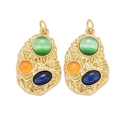 Настоящее золото 18K Подвески с кошачьим глазом, с медными находками и кольцами для прыжков, без кадмия, без свинца и без никеля, самородки, реальный 18 k позолоченный, 24x15.5x5 мм, отверстие : 3.6 мм