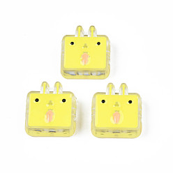 Champagne Yellow Transparent Acrylic Beads, with Enamel, Rabbit, Champagne Yellow, 24x22x8mm, Hole: 3mm