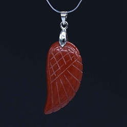 Red Jasper Natural Red Jasper Pendants, with Platinum Tone Brass Findings, Wing, 35x17mm