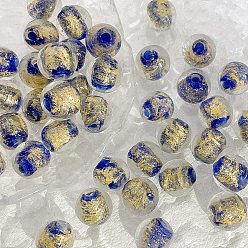 Royal Blue Gold Foil Handmade Lampwork Beads, Round, Royal Blue, 12mm