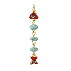 Synthetic Turquoise Ocean Synthetic Turquoise Chip Pendants, Brass Enamel Fish Charms, Rack Plating, Long-Lasting Plated, Cadmium Free & Lead Free, Real 18K Gold Plated, Red, 42x7x6~6.5mm, Hole: 3.5mm